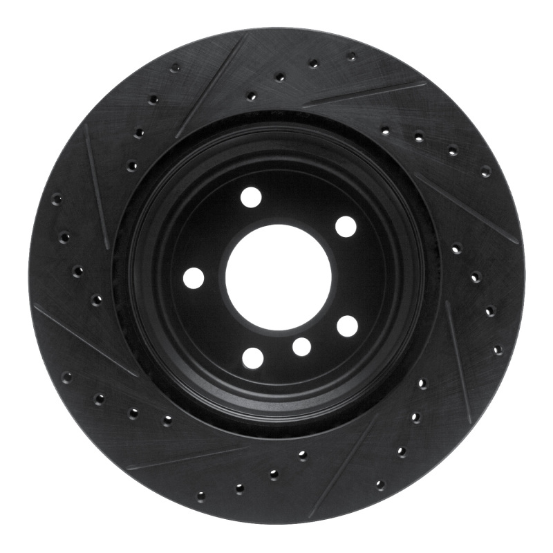 BMW 135IS Brake Rotor (1) - Rear Right - R1 Concepts - Drilled & Slotted - Black - `08-`13